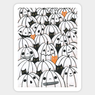 Cats in the White Pumpkin Patch Sticker